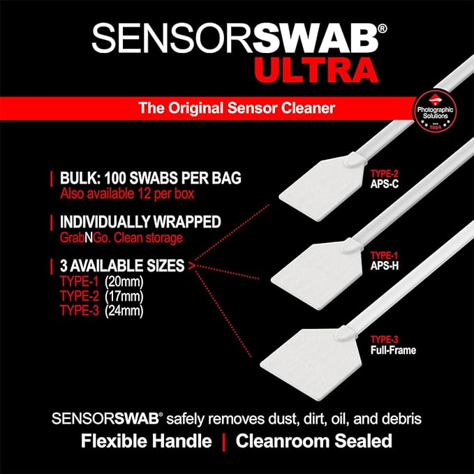 Sensor Swab Ultra 24mm Swabs - Camera Sensor Cleaner Swabs for Cleaning Full Frame Mirrored or Mirrorless SLR & DSLR Cameras. Canon, Nikon, Sony - Sensor Dust & Oil Remover (Pack of 100)