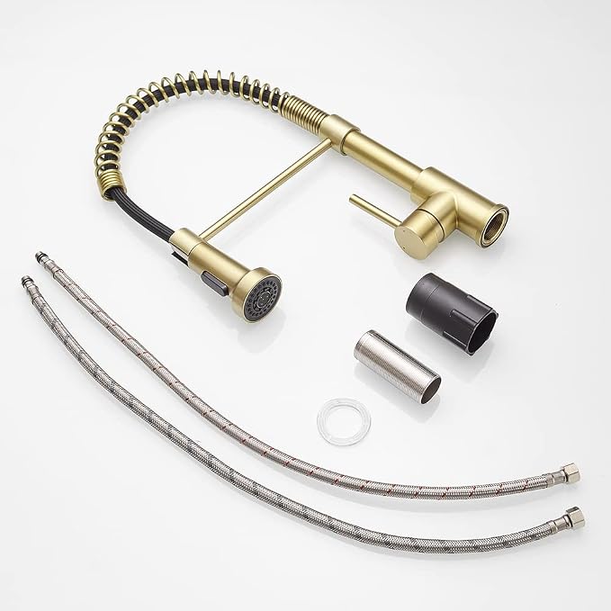 Kitchen Faucets with Pull Down Sprayer 304 Stainless Steel Industrial Single Handle One Hole Faucet for Farmhouse Camper Laundry Utility Rv Wet Bar Sinks Gold 9009K