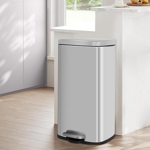 BestOffice 8 Gallon (30L) Trash Can with Lid Garbage Can Commercial Trash Can with Soft-Close Foot Pedal Fingerprint Proof Stainless Steel Can for Kitchen Home Office Bedroom Bathroom