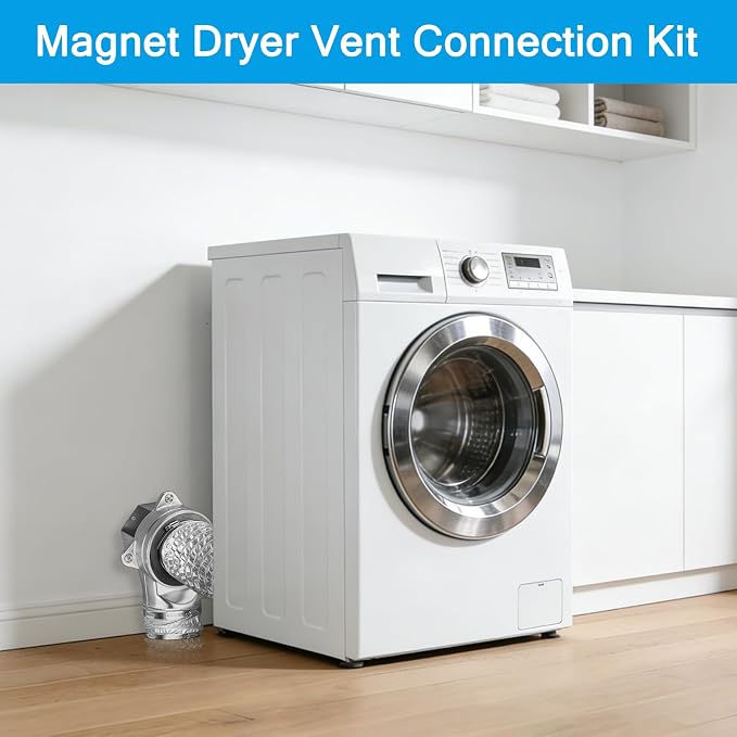 Magnetic Dryer Vent Connector Kit, Easy to Clean Quick Connector 90° Dryer Vent Coupling with 3.3ft of 4" Hose and 2 Clamps