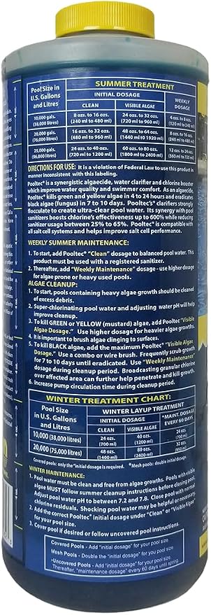 EASYCARE 30032 Pooltec Algaecide, Clarifier and Chlorine Salt Cell Booster, 32 Fl. Oz Bottle