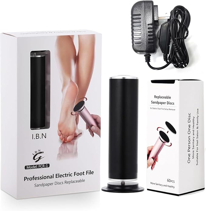 Electric Callus Remover Foot Scrubber, Adjustable Speeds Electric Foot File Sander Grinder Pedicure Tools for Feet Dead Skin Remover with 60 Replaceable Sandpaper Discs, Black