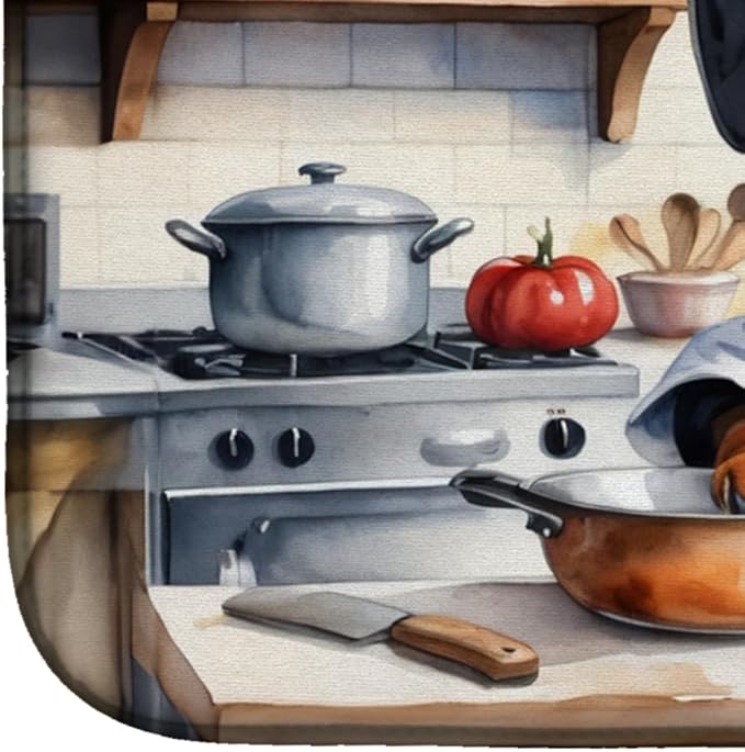 Caroline's Treasures DAC6238DDM Dachshund The Chef Dish Drying Mat Absorbent Dish Drying Mat Pad for Kitchen Counter Dish Drainer Mat for Countertop, 14 x 21", Multicolor