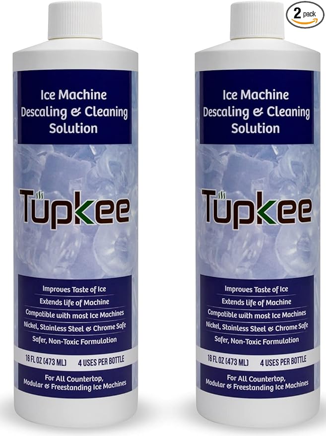 Tupkee Ice Machine Cleaner Solution – 16 fl oz Ice Maker Cleaner Descaler, Nickel Safe - Compatible for Affresh, Whirlpool 4396808, Manitowoc, Kitchenaid, Scotsman - Pack of 2