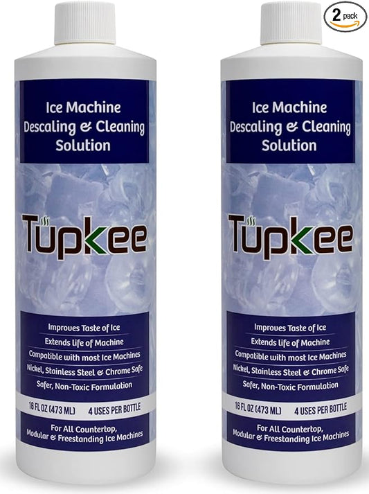 Tupkee Ice Machine Cleaner Solution – 16 fl oz Ice Maker Cleaner Descaler, Nickel Safe - Compatible for Affresh, Whirlpool 4396808, Manitowoc, Kitchenaid, Scotsman - Pack of 2