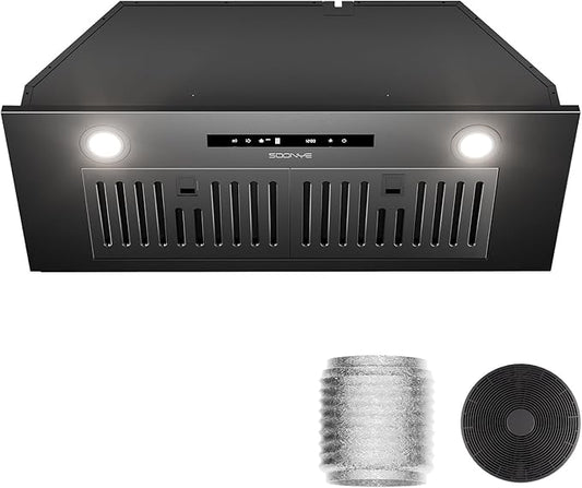 30 Inch Range Hood Insert, 600 CFM Convertible Ducted/Ductless Matte Black Hood with Touch and Gesture Controls, 3-Speed Fan, LED Lights, Baffle & Carbon Filters