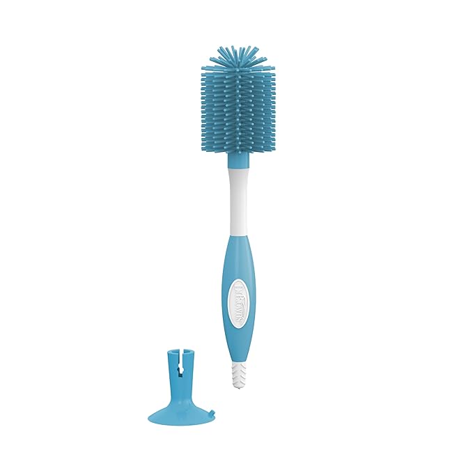 Dr. Brown's Soft Touch No Scratch Baby Bottle Cleaning Brush, Nipple Cleaner and Suction Cup Base for Easy Storage, BPA-Free, Blue, 4-Pack