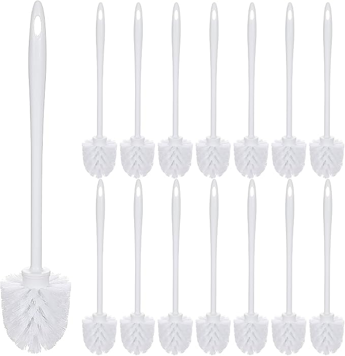 15 Pcs White Toilet Brush Bulk,Commercial Heavy Duty Bowl Cleaner Brush Soft Bristle Long Handle with Hook Hole Plastic Toilet Scrubber for Bathroom(14.2 Inch)