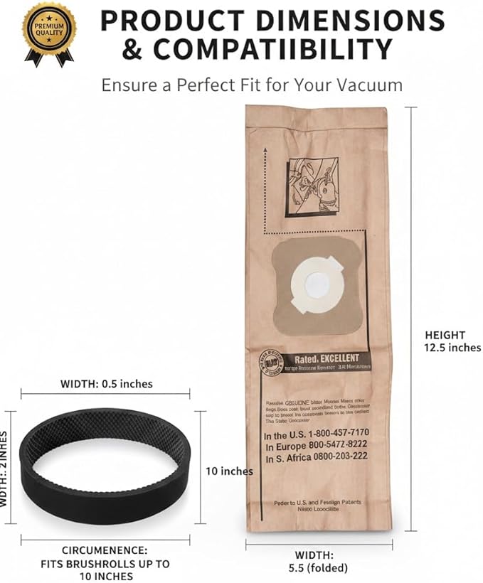 Replacement of Kirby 9 Vacuum Bags G3 G6 Micron Magic 197394 + 3 Belts #197394 + 301291S X 3