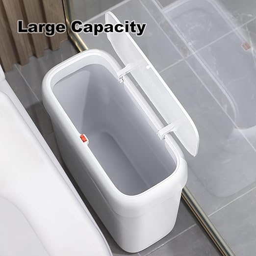 funest Bathroom Small Trash Can with Lid,10L / 2.7 Gallon Slim Garbage Bin Wastebasket with Press Top Lid for Bedroom,Rv,Office,Kitchen,Craft Room (Pack of 2)