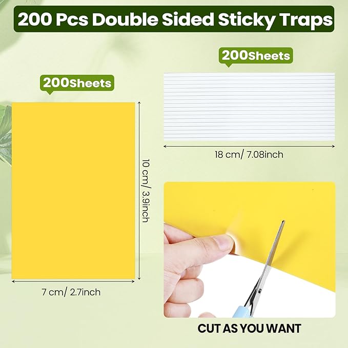 Qualirey 2.7 x 3.9 Inch Small Yellow Sticky Traps for Plant Double Sided Sticky Trap for Gnats with Twist Ties Fly Traps for Fruit Insect Fungus Bugs Indoor Outdoor (200 Pcs)