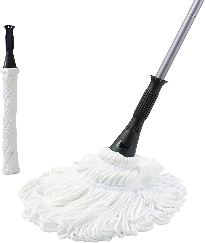 Eyliden Twist Mop and Collapsible Bucket Combo, Easy Wringing Mop with 2 Reusable Heads, Portable Handy Bucket for Cleaning, Camping, Tailgating and More