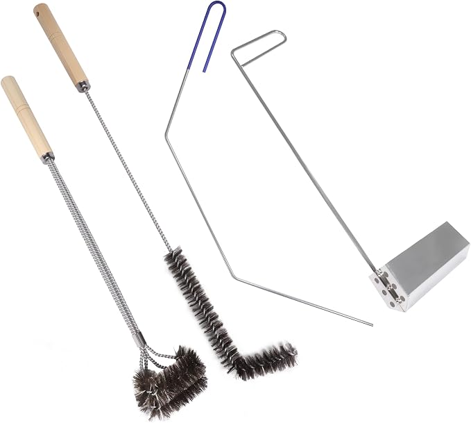 4 PCS Fryer Cleaning Tools with Deep Fryer Stainless Steel L-Shaped Brush, Deep Fryer Crumb Scoop, Deep Fryer Cleanout Rod, Long Handle Deep Basket Brush for Restaurants, Air Fryers, Deep Fat Fryers