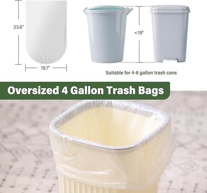 Jaoul 4 Gallon Trash Bags, Small Garbage Bags, Unscented Strong Bathroom Garbage Bags, Small Trash Bags 4 Gallon for Office Restroom Car, White, 100 Counts