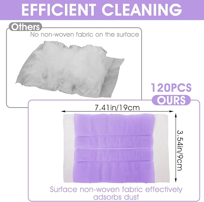 120 Pcs Duster Refills, Electrostatic Disposable Dusters Refills Compatible with Duster, Bulk Heavy Duty Dusters Refill for Blinds Ceiling Fans Furniture Multi-Surface Dusting, Unscented(Purple)