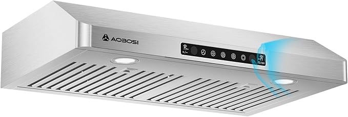 AAOBOSI Range Hood 30 inch Under Cabinet, (Upgraded)800-CFM Gesture Sensing/Touch Control/Motor,3 Speed Range Hood with LED Lights Exhaust Fan, Stainless Steel Kitchen Vent Hood