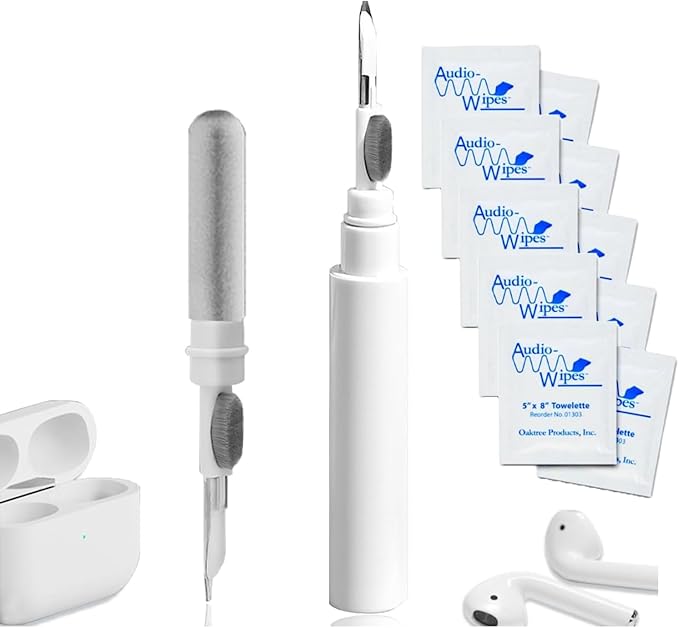Audiologist's Choice Earbud Cleaning Kit with Audio Wipes - 3-in-1 Pen for AirPods, iPhone Cleaner, Earwax Removal, Speaker & Bluetooth Earbuds - Compact & Travel-Friendly (Cleaning Kit + 10 Count)