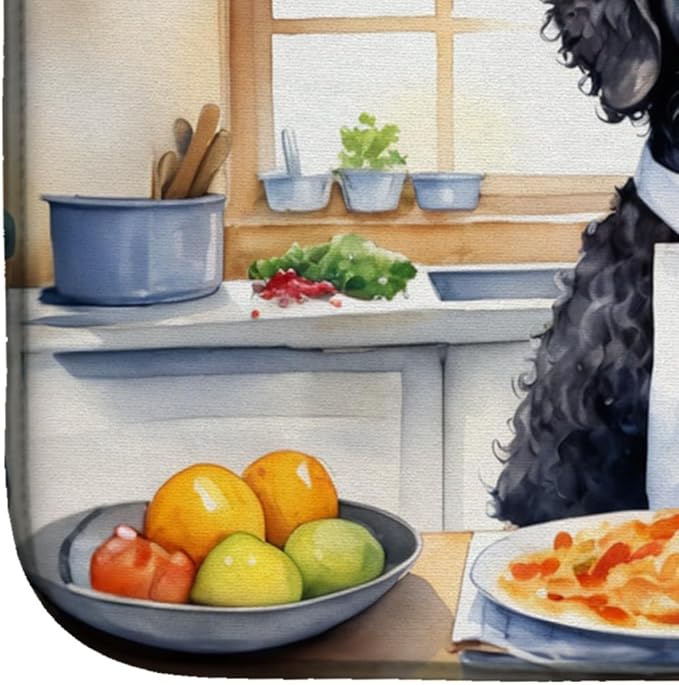 Caroline's Treasures DAC6237DDM Curly-Coated Retriever The Chef Dish Drying Mat Absorbent Dish Drying Mat Pad for Kitchen Counter Dish Drainer Mat for Countertop, 14 x 21", Multicolor