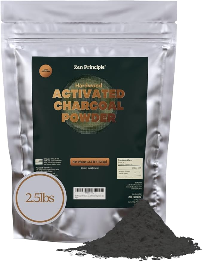 Zen Principle Hardwood Activated Charcoal Powder 100 Percent from USA Trees. All Natural. Whitens Teeth, Rejuvenates Skin and Hair, Supports Better Digestion, 40 Oz