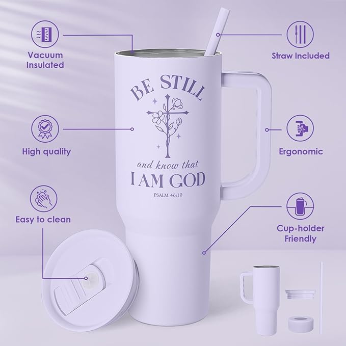 Christian Gift for Women – Insulated Stainless Steel Tumbler with Handle and Straw - Religious Inspirational Gifts for Birthday Christmas, 40oz
