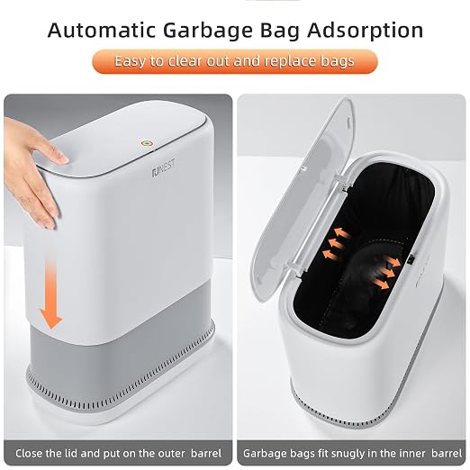 funest 3.5 Gallon Motion Sensor Bathroom Trash Can + 3 Gallon Press-Top Lid Slim Trash Can
