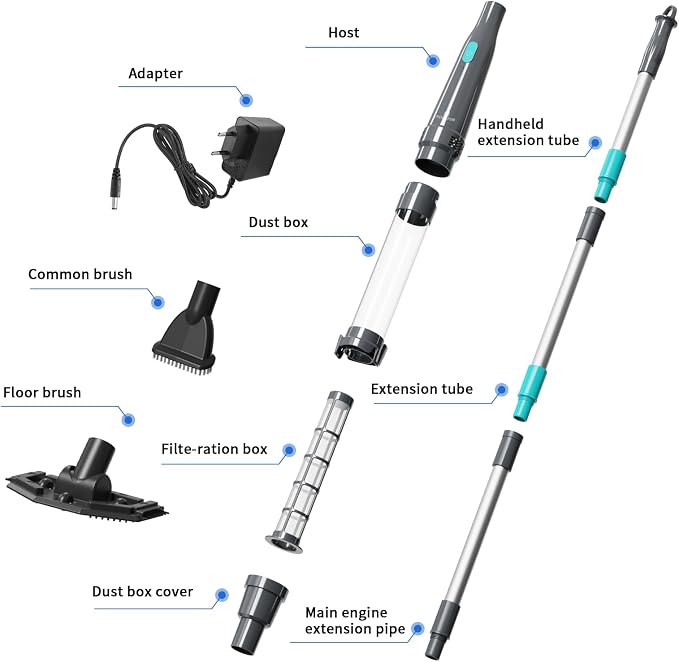 PoolMr Handheld Pool Vacuum for Above Ground Pool & Hot Tub Vacuum, with 2 Brush Heads, 90 Mins Running Time, 13.2 Gallons/Min Powerful Suction, Ideal for Cleaning Debris and Sand Underwater, Black