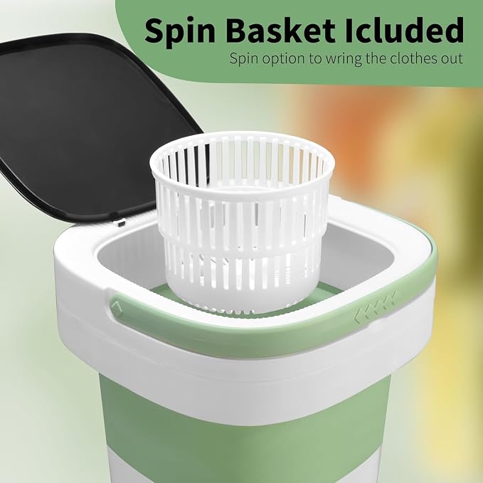 Portable Mini Washing Machine, Foldable Washer and Dryer with 3 Modes Deep Cleaning, Upgraded Small Collapsible Laundry for Hotel, Apartment, Home and Travel - Green
