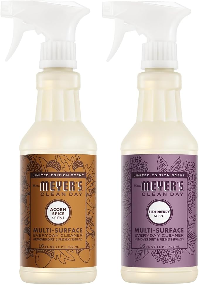 Mrs. MEYER'S Multi-Surface Cleaner Spray, 1 Acorn Spice Scent & 1 Elderberry Scent, 16 FL OZ Each (Variety Pack)