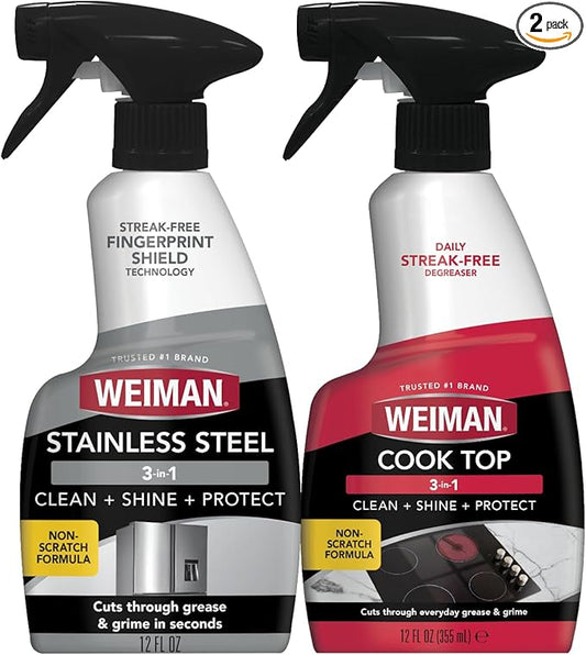 Weiman Stainless Steel Cleaner & Cooktop Daily Cleaner - 12 Ounce - Kitchen Appliance Cleaner Kit