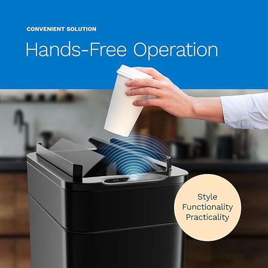 hOmeLabs - 13 Gallon Kitchen Trash Can - Retractable Automatic Sensor Butterfly Lid, Space-Saving Design, Easy to Clean, Battery-Operated with Batteries Included - Matte Black