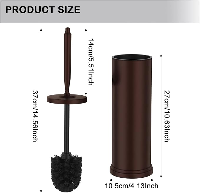 Stainless Steel Toilet Brush and Holder Set : Weighted Stable Base, Removable Inner Tube.Long Handle Toilet Bowl Brush Splash-Proof Design for Deep Cleaning & Space-Saving Storage,Bronze