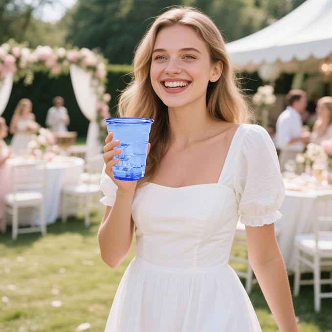 50 Pack Blue Clear Plastic Cups 12 oz Disposable Drinking Cups for Wedding Blue Birthday Party Supplies