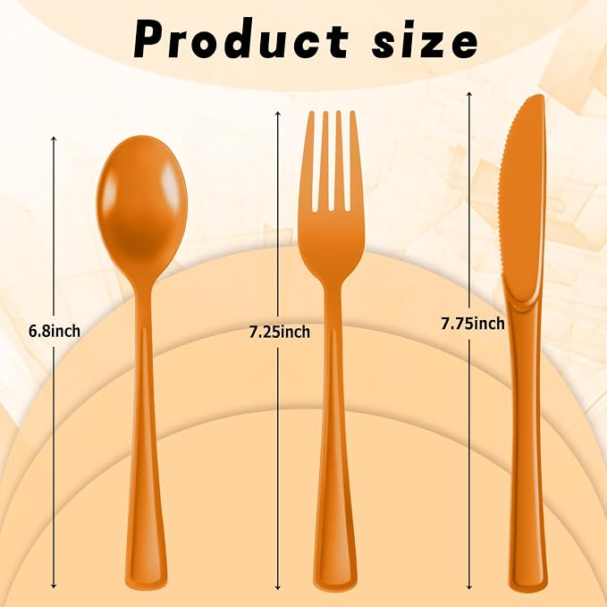 Plastic Silverware 150 PCS Disposable Silverware Heavy Duty Utensil Sets 50 Of Each Forks Knives & Spoons Disposable Cutlery Set For Easter,Birthday,Baby Shower,Garden Party,Wedding(150,Orange)