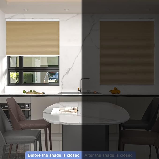 MYshade Cordless Cellular Window Shades No Tools No Drill Blackout Blinds for Indoor Windows Size 24" Wide X 48" Height Light Brown Room Darkening Blinds for Bedroom, Bathroom, Kitchen, Living Room