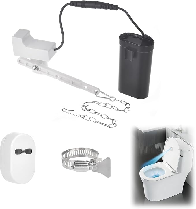 Automatic Toilet Flusher Kit for Side Front Angled Mount, Rechargeable Toilet Flusher Replacement Kit with Touchless Infrared Sensor, Universal Tank Fit for Seniors and Kids, No-Tool DIY Installation
