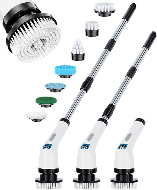 Electric Spin Scrubber for Cleaning Bathroom - Shower Cleaner Brush with Long Handle - Cordless Power Scrubber with 7 Brushes Heads, IPX7 Waterproof Scrub Brush for Bath Tub Tile Grout Glass Tool
