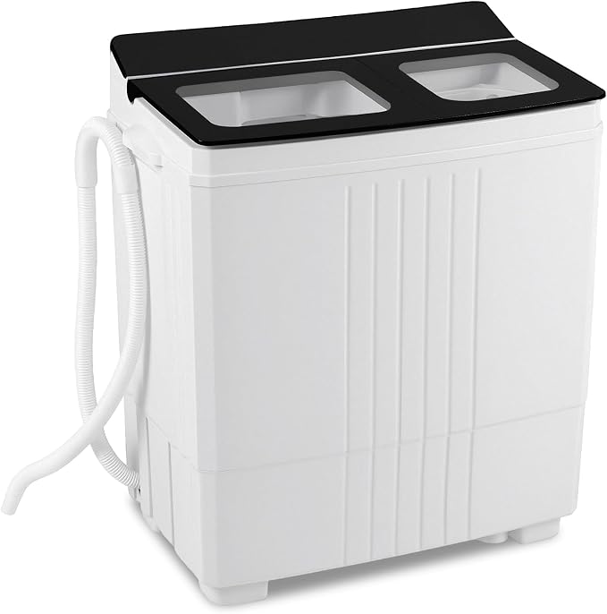 Giantex Portable Washing Machine, 20LBS Twin Tub Mini Compact Laundry Washer Spinner Combo with Drain Pump, 12Lbs Washer and 8Lbs Spinner for Apartments, RVs, Dorms, Black+White