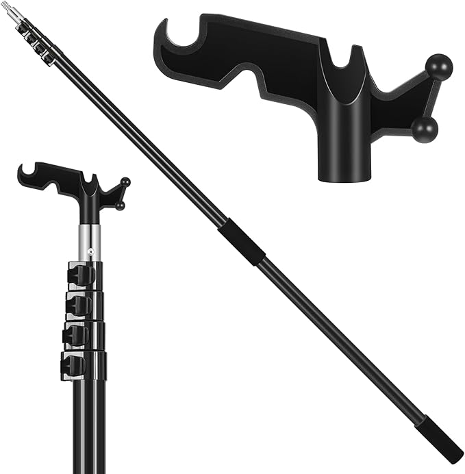 7-30 ft Telescopic Extension Pole with Utility Hook, Multi-Purpose Aluminum Pole for Painting, Dusting and New Year Window Cleaning Christmas Lights Installation Without a Ladder (Black)