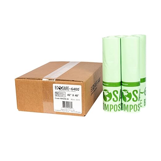 EcoSafe-6400 HB4248-85 Certified Compostable Bag - 42x48” Green Bags for 55 Gallon Bin - Extra Strong Leak, Puncture and Tear Resistant Food Scraps Bin Liners, Pack of 80