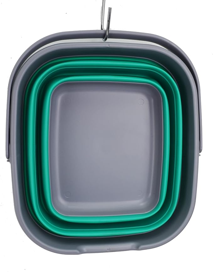 SAMMART 10L (2.6 Gallon) Set of 2 Collapsible Rectangular Handy Basket/Bucket (Dark Grey/Bluish-Green, 2)