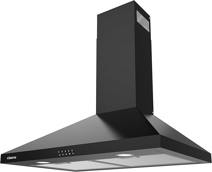 CIARRA Black Wall Mount Range Hood 30 inch 550 CFM Stove Vent Hood with 2 LED Light for Kitchen, 3 Speed Fan, Ducted & Ductless Mode, Push Button, Easy to Install, CAB75206P-N