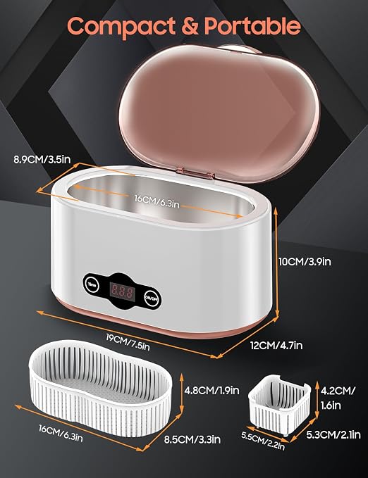 20OZ Ultrasonic Glasses Cleaner 45KHz Deep Cleaning with 5 Timer Modes Ultrasonic Retainer Cleaner for Jewelry Eyeglasses Watches Dental Appliances Use 600ML Jewelry Cleaner Ultrasonic Machine