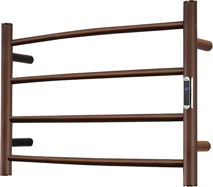 Towel Warmer with Built-in Timer Bathroom Wall Mounted Bath Towel Heater Plug-in Electric Heated Towel Rack Stainless Steel Curved Round Oil Rubbed Drying Rack 16.54x23.62x5.51 inches ORB