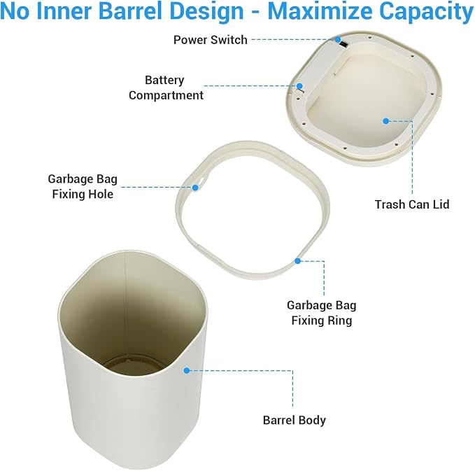 8 Gal/30L Motion Sensor Trash Can, Smart Touchless Automatic Stainless Steel Garbage Bin with Lid, Cylindrical Waste Bin for Bathroom, Living Room, Home Office, Beige