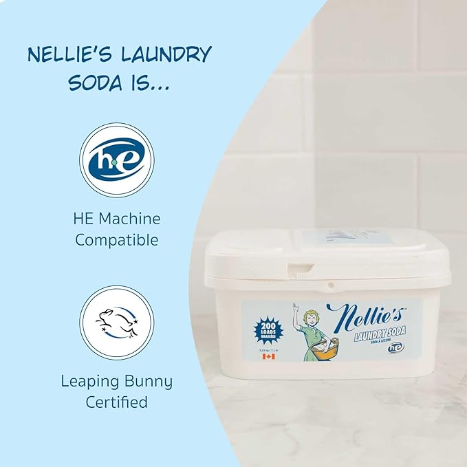 Nellie's Laundry Soda - Concentrated Laundry Detergent Powder - 200 Loads - Gentle on Skin and Environment - Fragrance-Free - (Made in Canada)