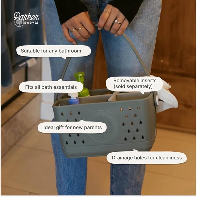 Parker Baby Bath Caddy | BPA Free & Food Grade Shower Caddy Organizer for Toys & Supplies | Quick-Dry, Sturdy & Perfect Size Shower Basket w/Handle in Neutral Colors