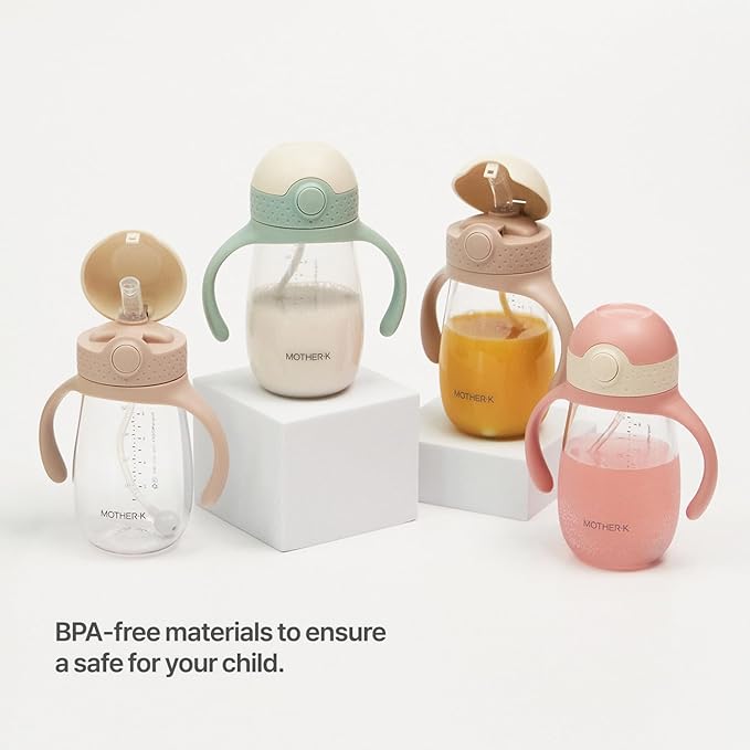 MOTHER-K Travel Baby Bottle Drying Rack Set (Cream Mocha) + Sippy Cup 8oz (Pink)