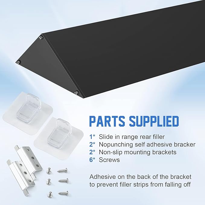30" Slide-in Range Rear Filler Kit W10113901A, Stove Gap Universal Triangular Filler Strip, Cooktop Trim Kit Between Stove and Backsplash for Whirlpool & Most Brand, Durable Aluminum, Black