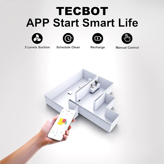 TECBOT S1 Robot Vacuum Cleaner Slim 120Mins Runtime 2-in-1 Robot Sweeping or Mopping Self-Charging WiFi&App&Remote Control Robotic Vacuum Cleaner for Home Pet Hair Hard Floors,Blue