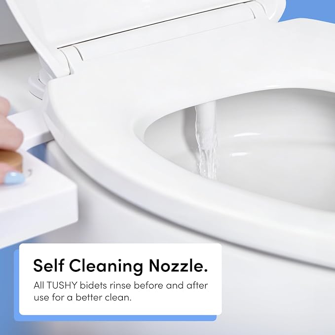 TUSHY Classic 3.0 Bidet Toilet Seat Attachment - a Non-Electric Self Cleaning Water Sprayer with Adjustable Water Pressure Nozzle, Angle Control & Easy Home Installation (White/Gold)